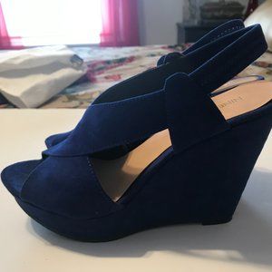 COBALT BLUE NINE WEST PLATFORM WEDGE SHOES/SANDELS